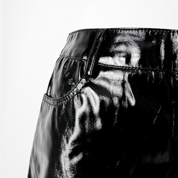 Lioness Black Patent Faux Leather High Waisted Cropped Tapered Leg Size XS/S - Picture 7 of 7